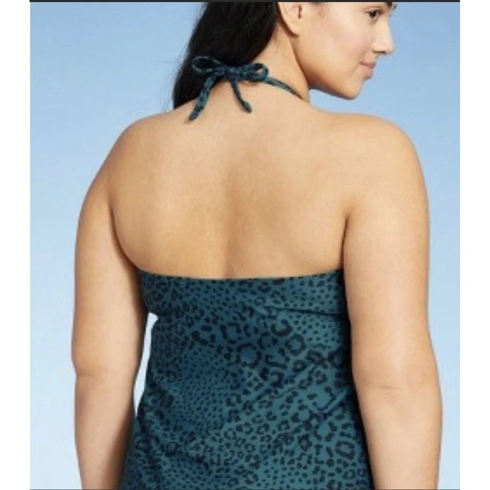 New women's size small 4-6 blue Green‎ leopard Animal Print tankini top